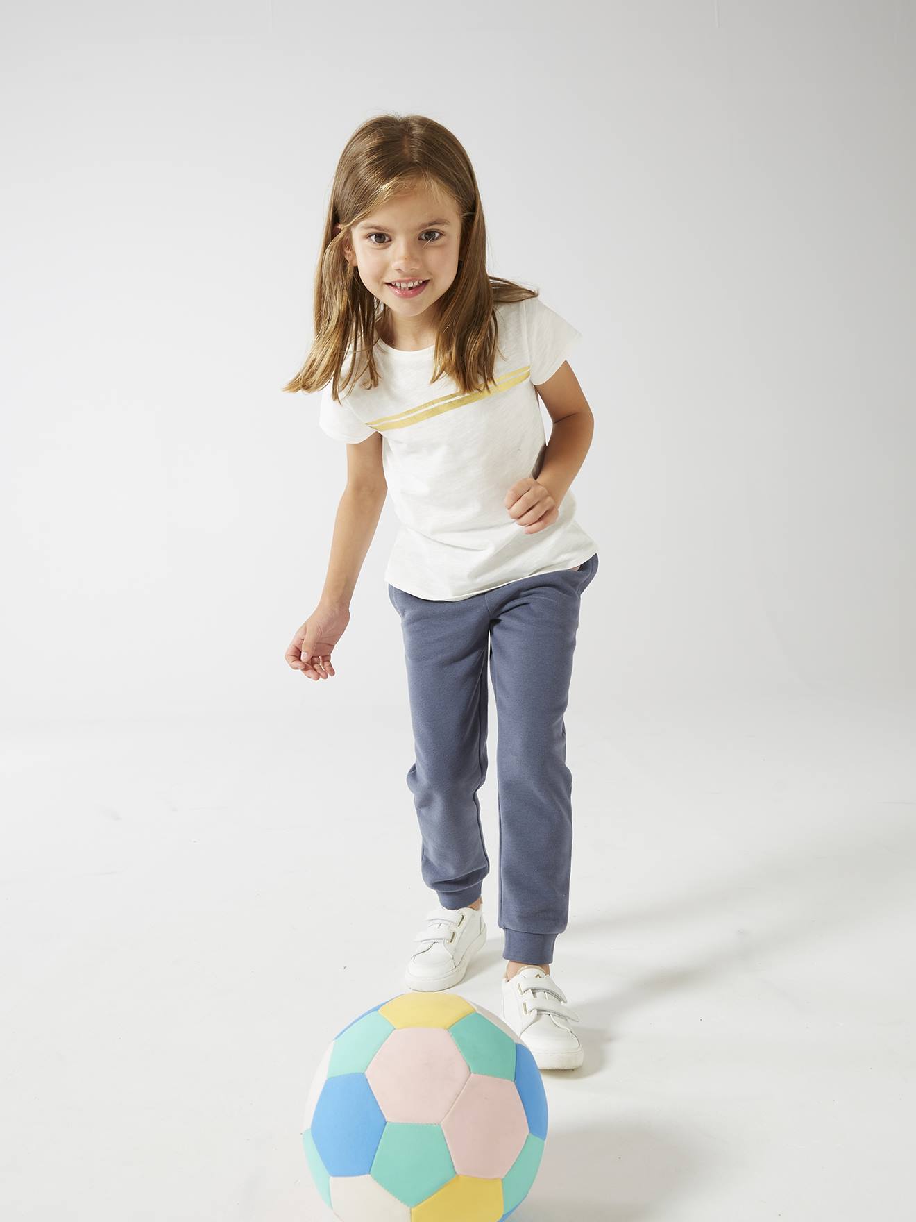 Vertbaudet Mädchen Sport-T-Shirt mit Glanzstreifen BASIC Oeko-Tex - wollweiß