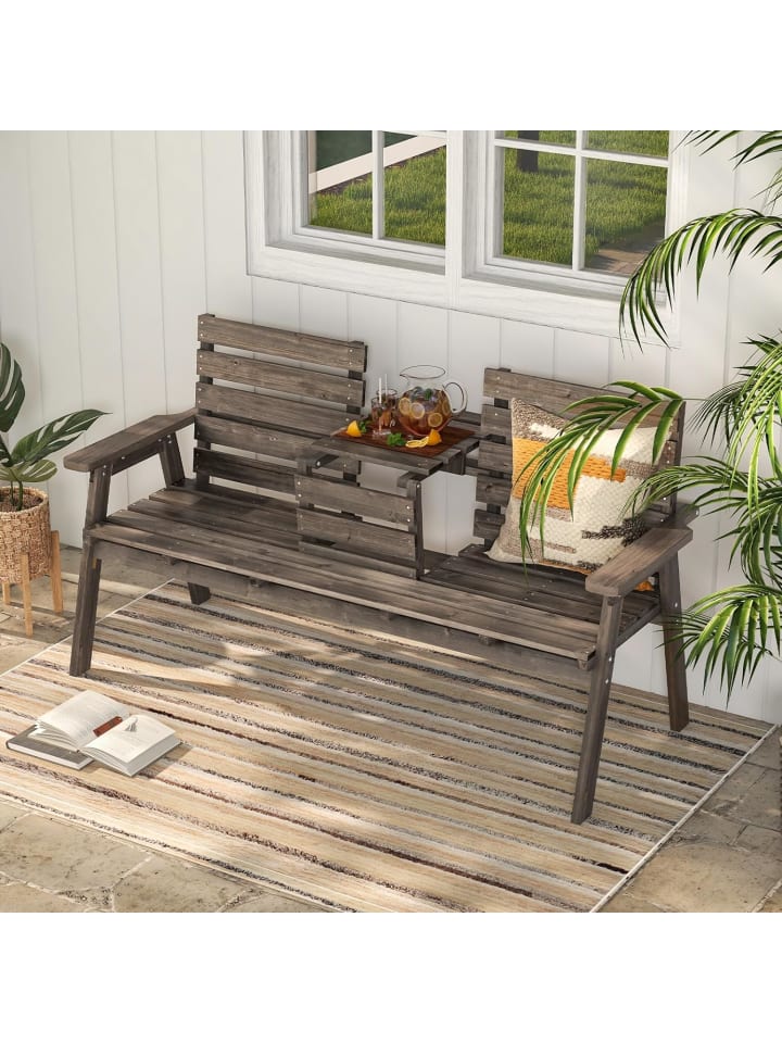 COSTWAY Gartenbank mit Tisch für 2–3 Personen in Braun günstig kaufen onesize
