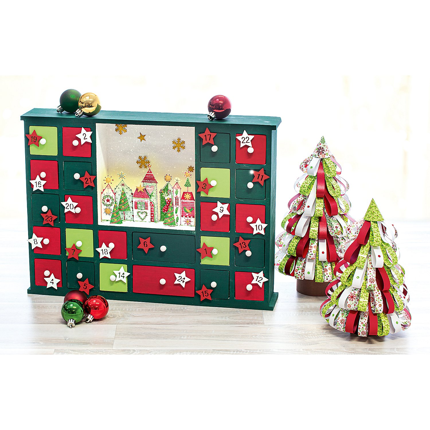 Adventskalender aus Holz, 41,5 x 7 x 30,5 cm