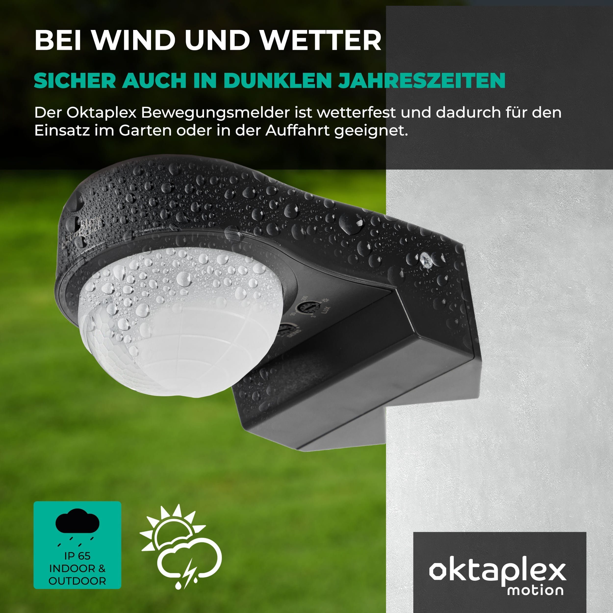 Oktaplex motion Bewegungsmelder Aussen IP65 230V, Aufputz Infrarotsensor anthrazit Erfassungsbereich einstellbar