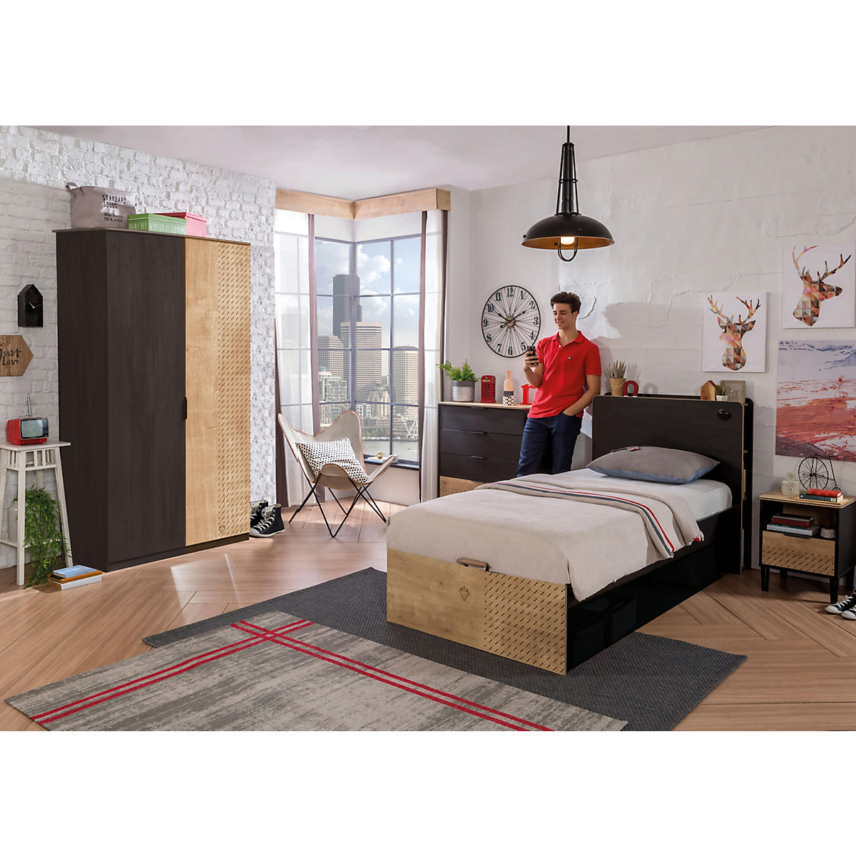 Work Jugendzimmer 2-teilig mit Stauraumbett und Kleiderschrank