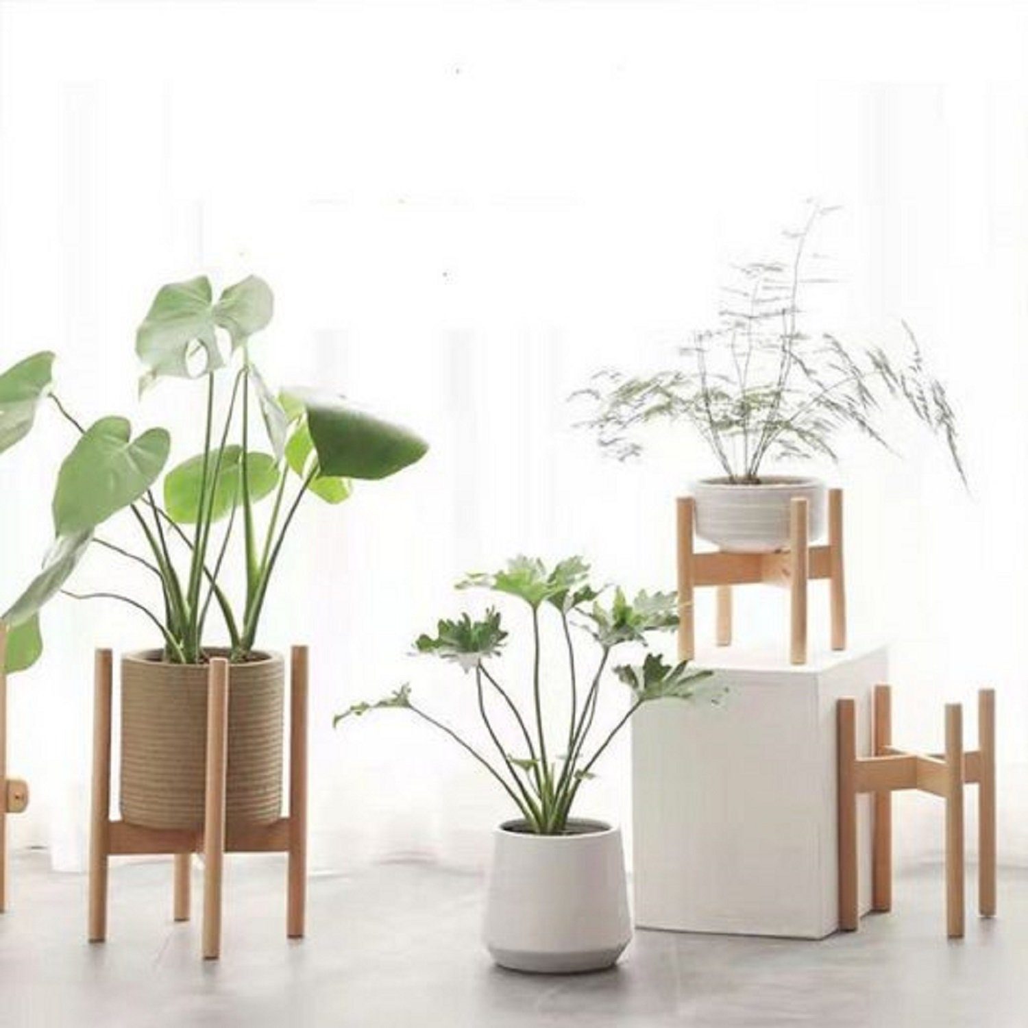 Kpaloft Blumenständer 3er Set Pflanzenregal Buchenholz, Blumenständer höhenverstellbar, Wohnung & draußen, Pflanzenständer