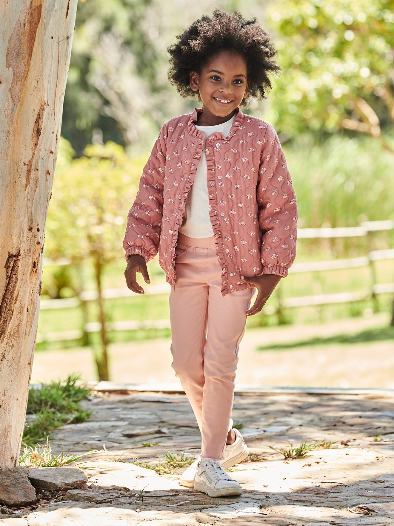 Veste matelassée imprimée fleurs fille tomette
