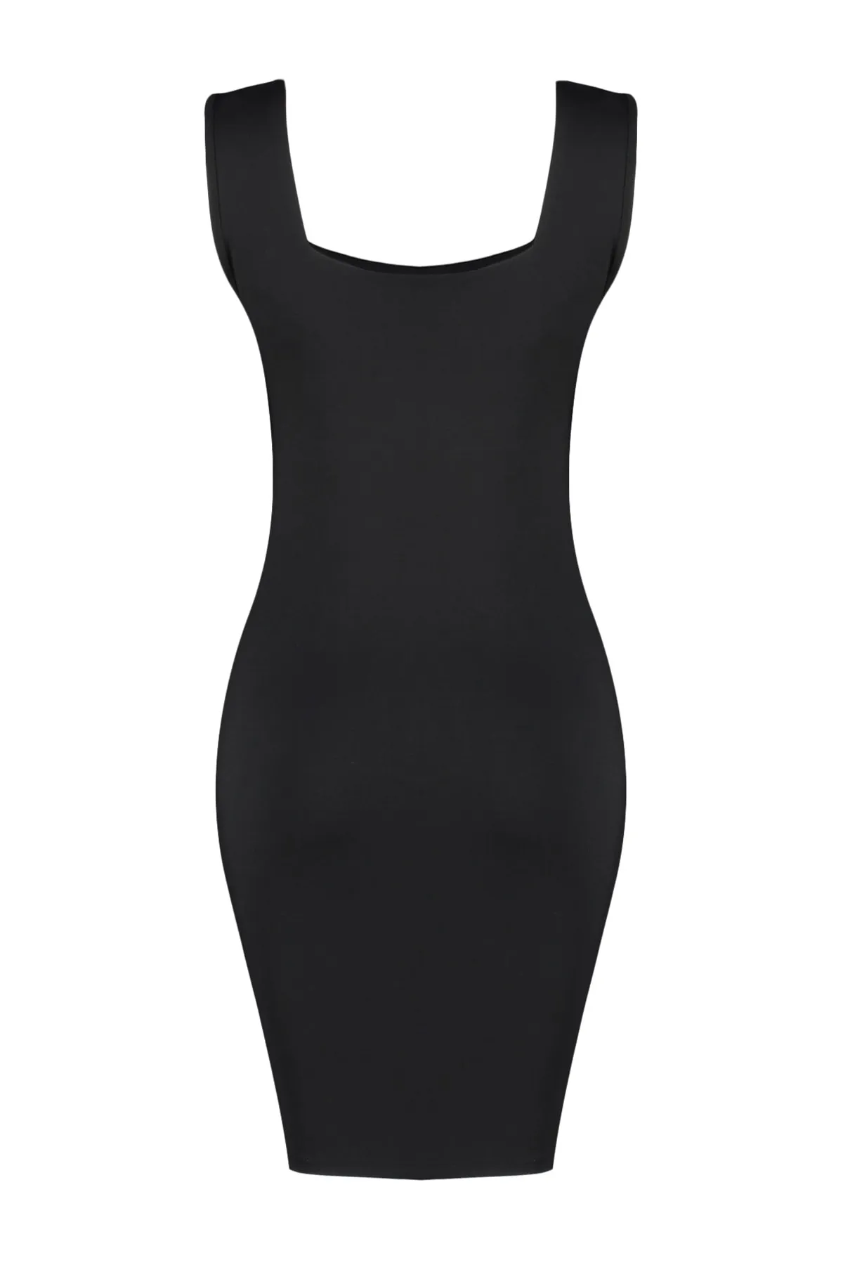 Trendyol Collection  Schwarzes, figurbetontes Mini-Interlock-Strickkleid mit quadratischem Kragen TWOSS23EL00798