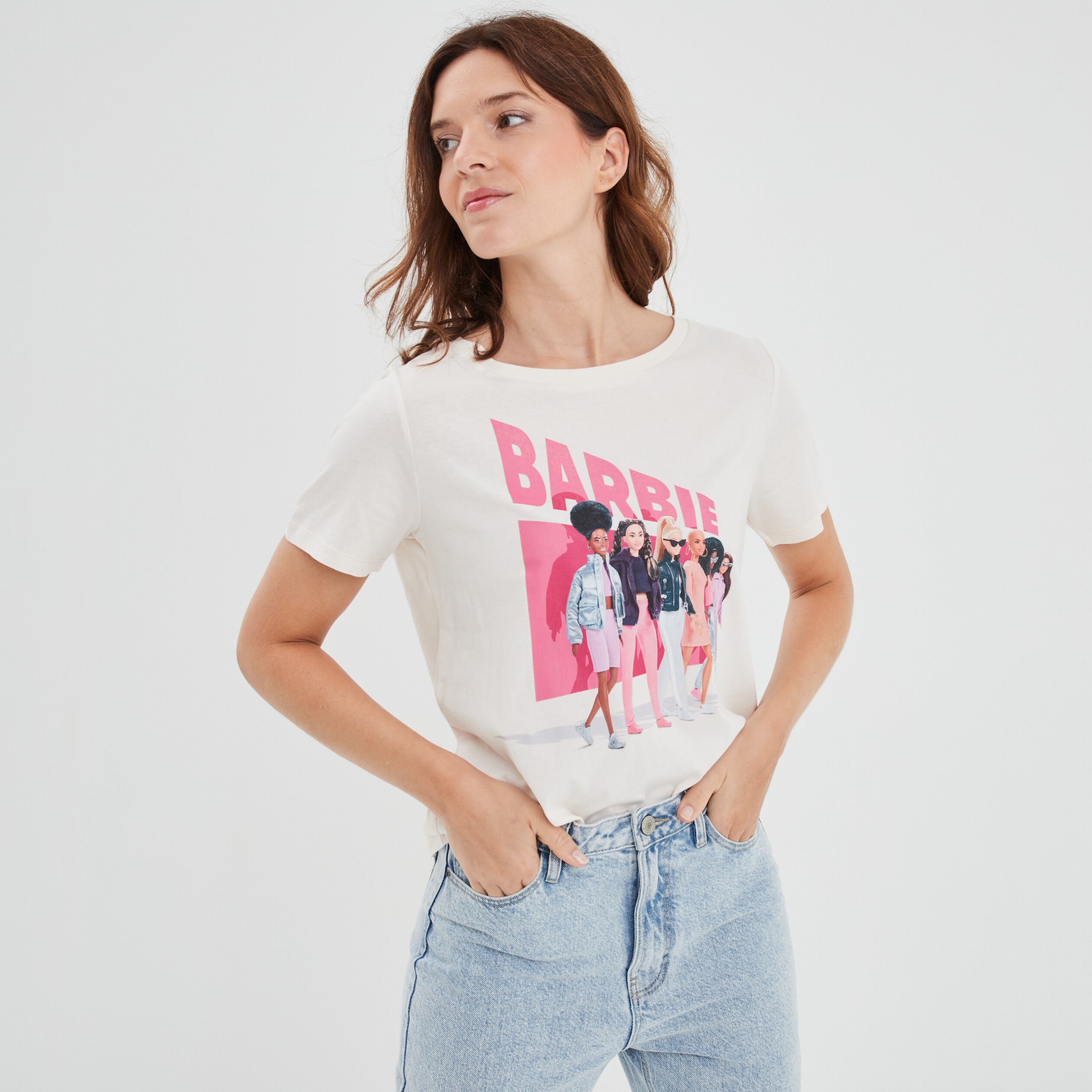 T-shirt manches courtes coton Barbie rose femme | La Halle