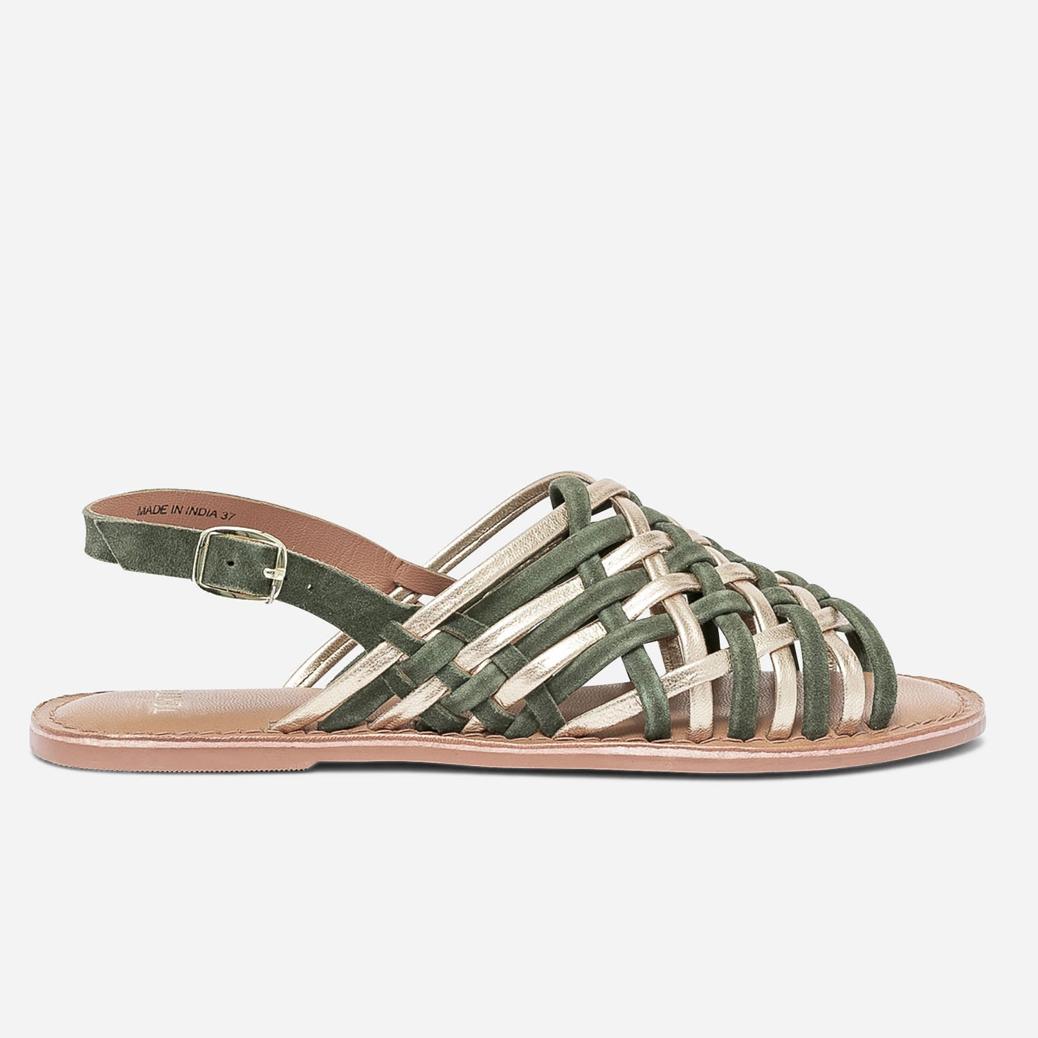 Sandale TEXTO kaki et dorée en cuir