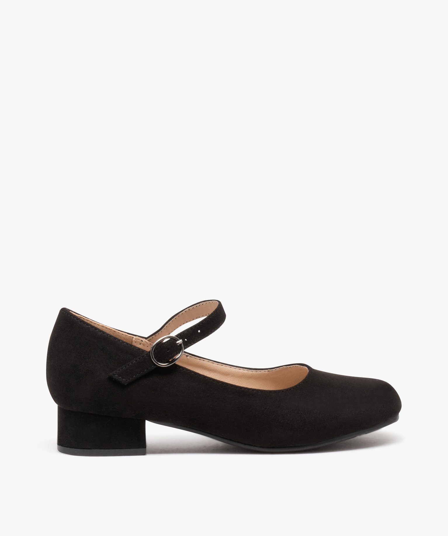 Ballerines fille unies à talon carré et bride à boucle noir | GEMO