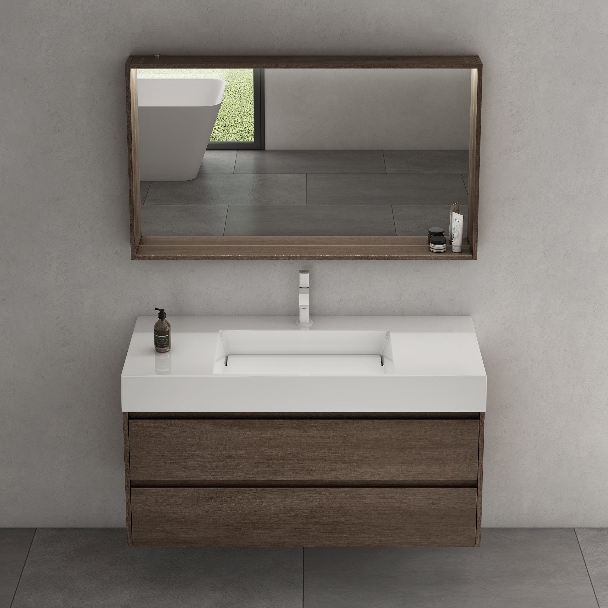 doporro Badmöbel-Set Design 120x48x63cm Badmöbel-Set Deep Waschplatz Wandmontage, Wasser abweisend, großer Stauraum