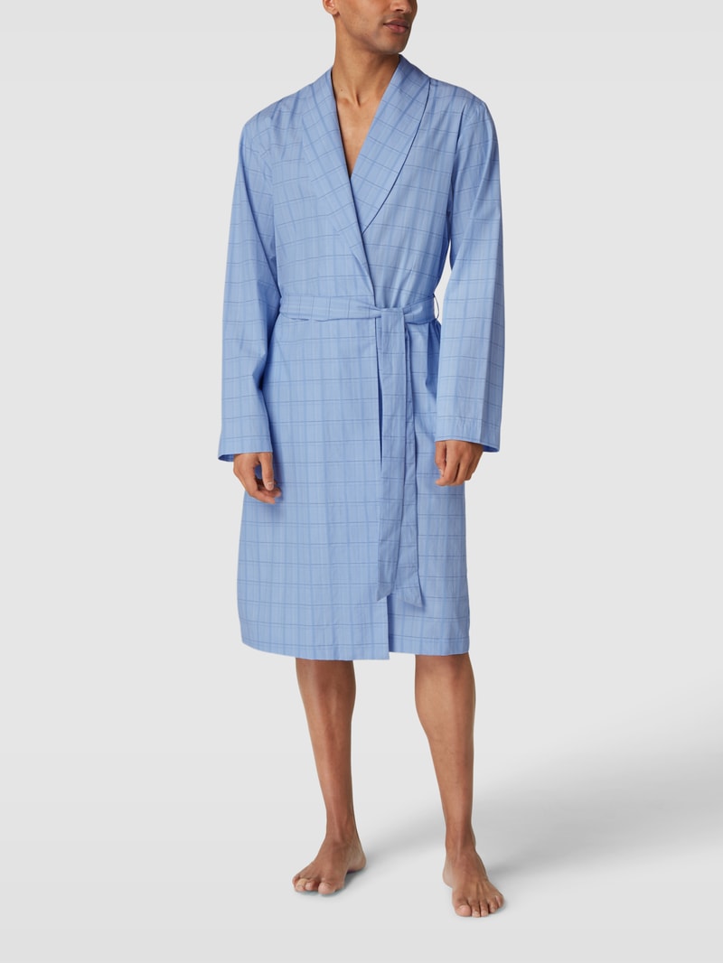 Bademantel aus reiner Baumwolle mit Gitterkaro Modell 'Ian Robe' in hellblau