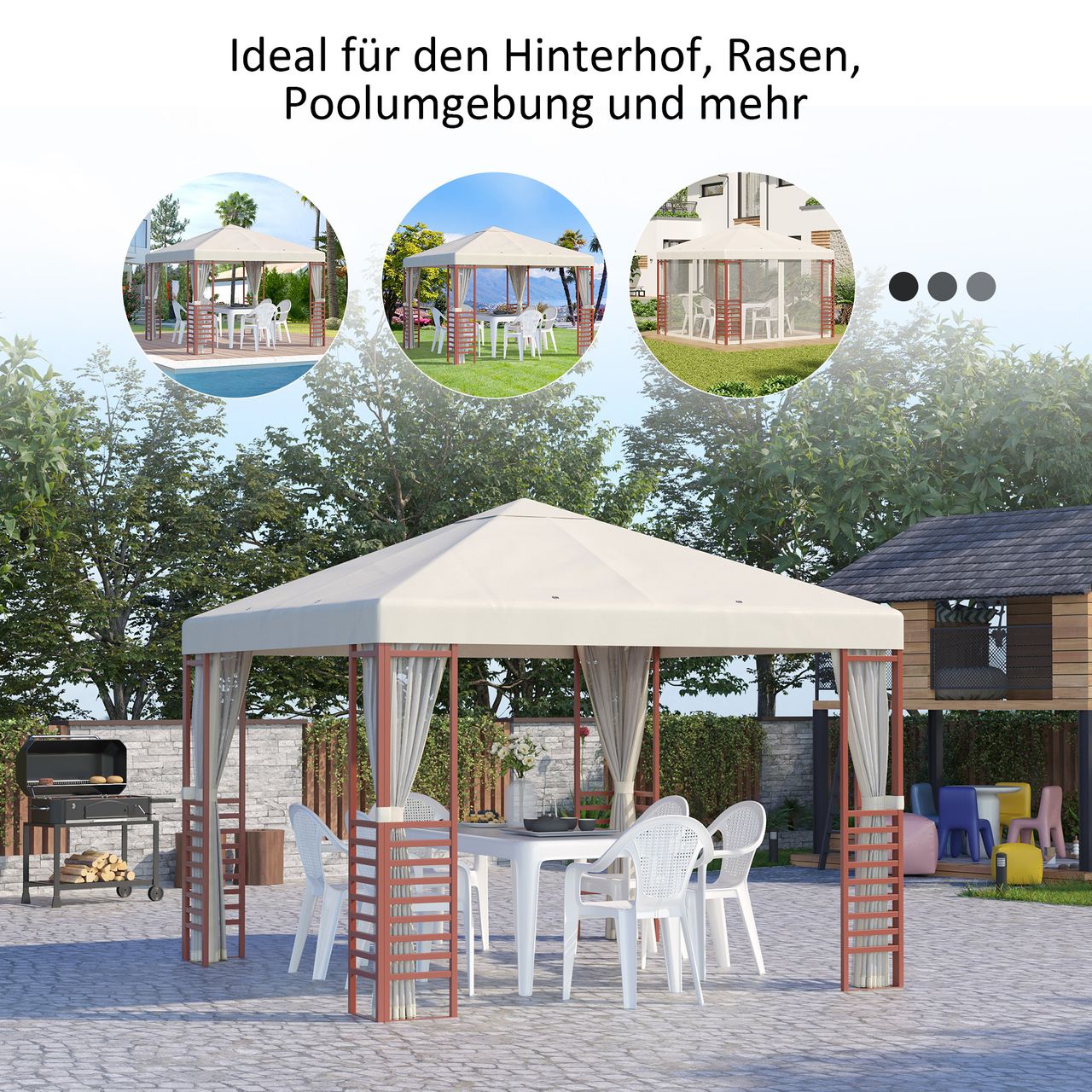 Outsunny Gartenpavillon Partyzelt, Gartenzelt mit Fliegennetzen