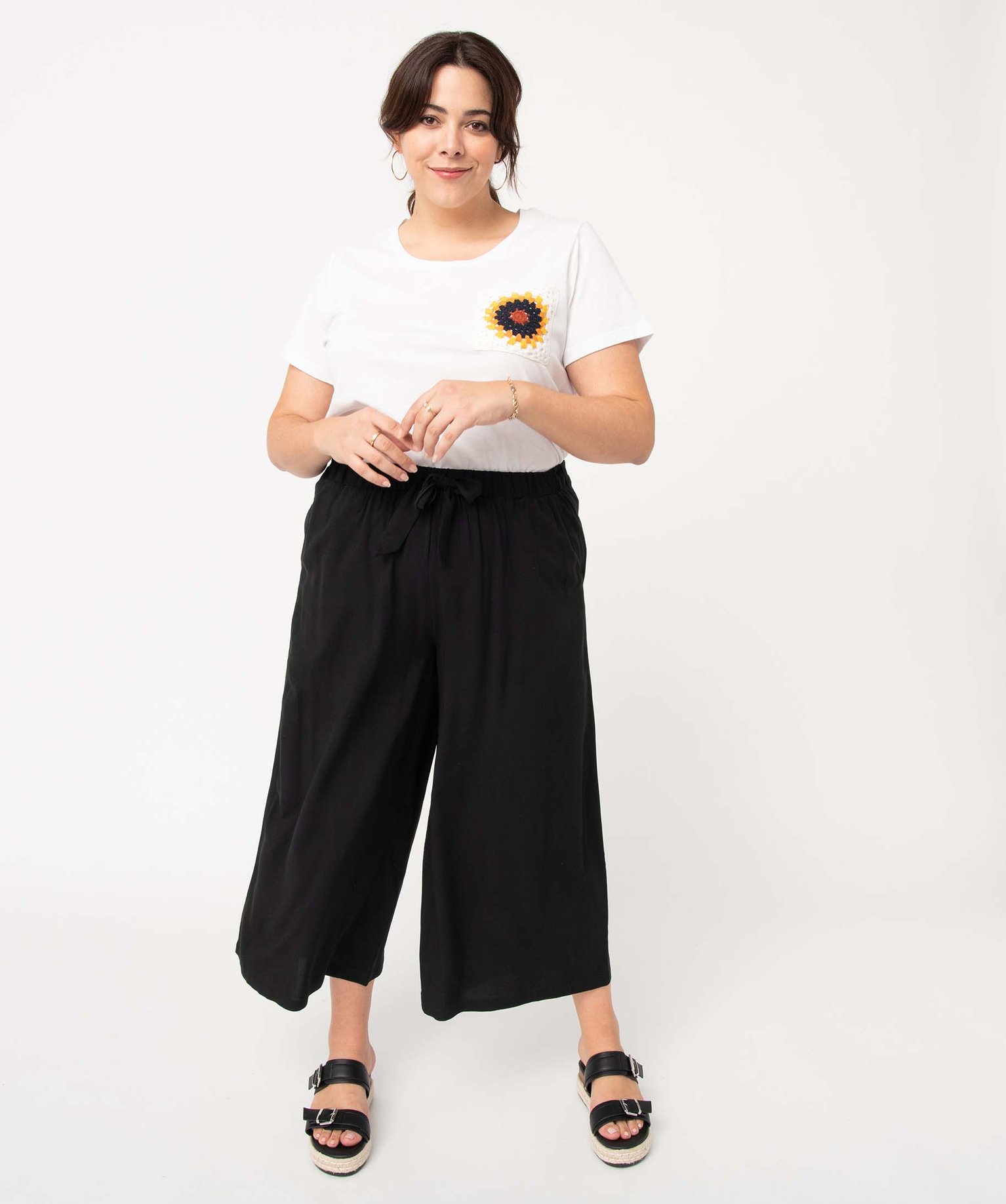 Tee-shirt femme grande taille à manches courtes et poche fa... blanc | GEMO