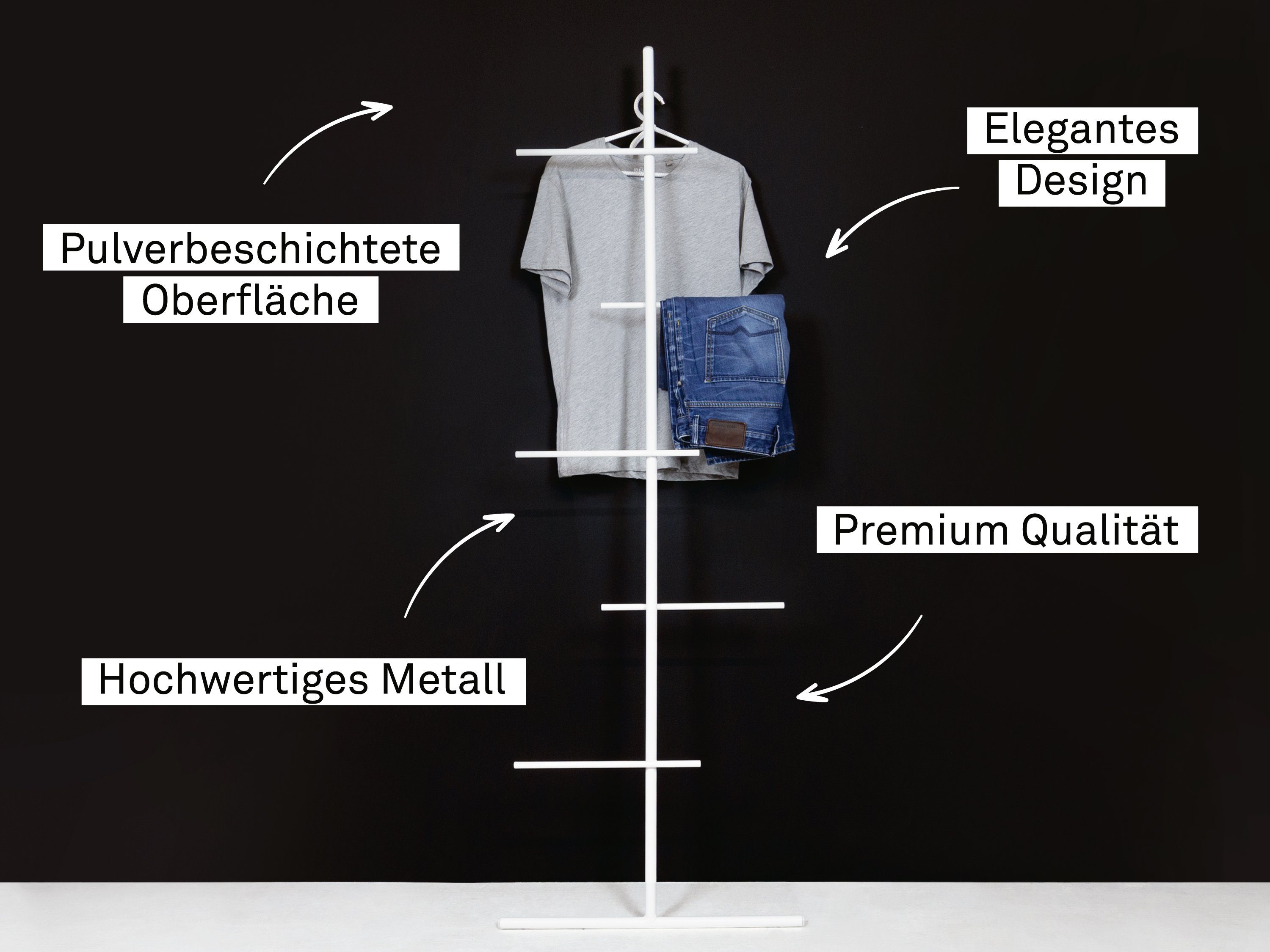 kommod Leiterregal SWENDRA, Kleiderleiter, Handtuchleiter – 180 x 60 x 12 cm – Metall weiß