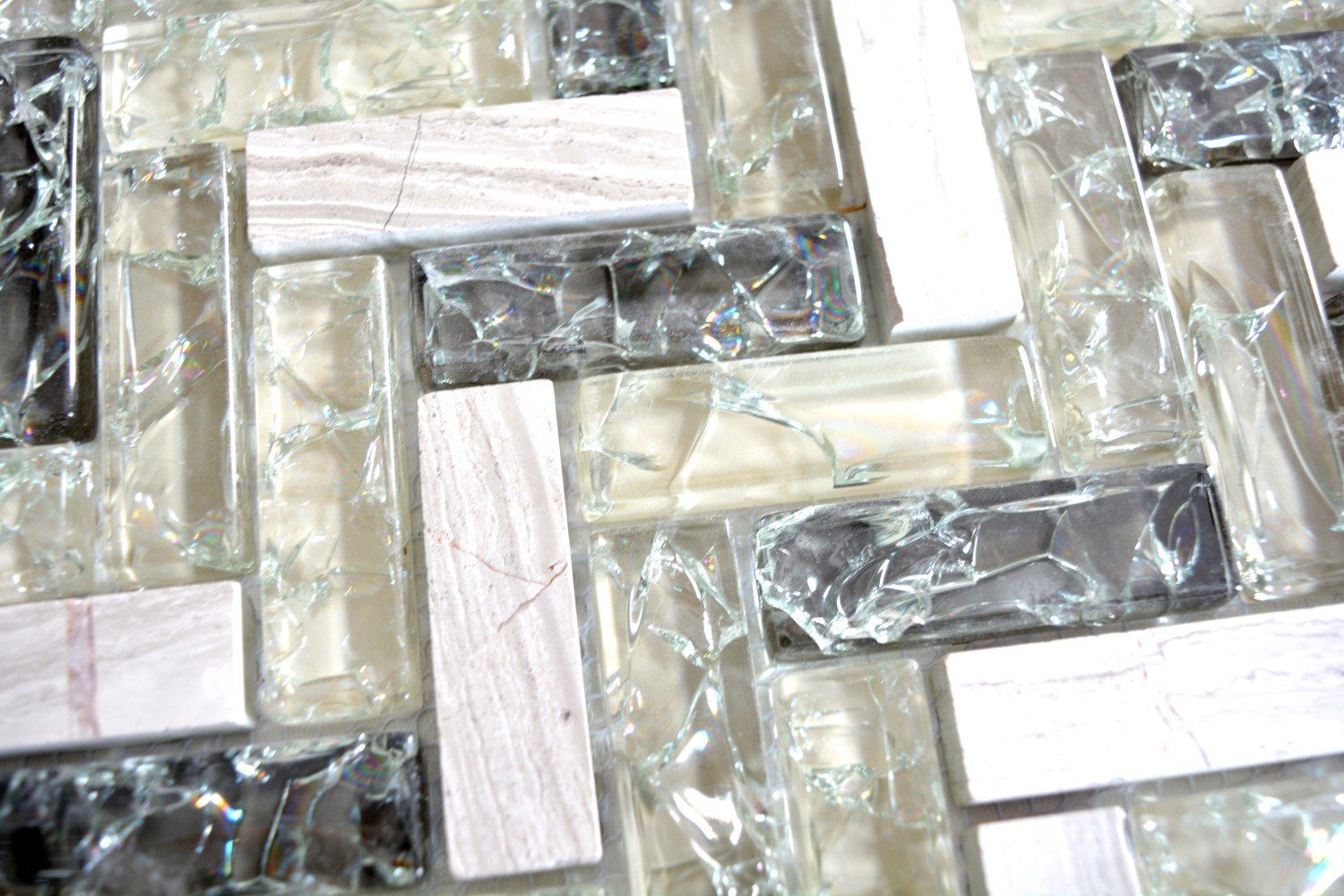 Mosani Mosaikfliesen Glasmosaik Naturstein Mosaik graugrün glänzend / 10 Matten