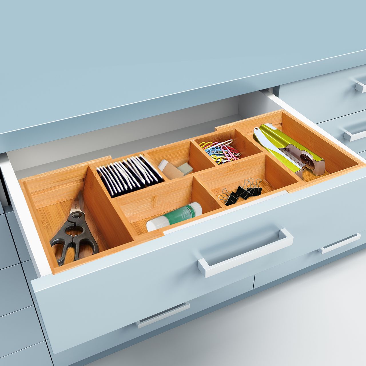 HOMCOM Aufbewahrungsbox Ordnungsbox Schubladen Organizer ausziehbar Bambus Natur L24,6 x B17,6 x H7 cm