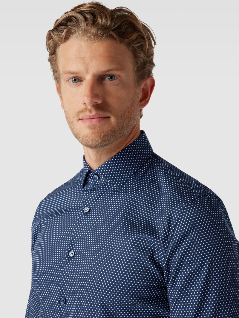 Super Slim Business-Hemd mit Allover-Muster Modell 'Nick' in marineblau
