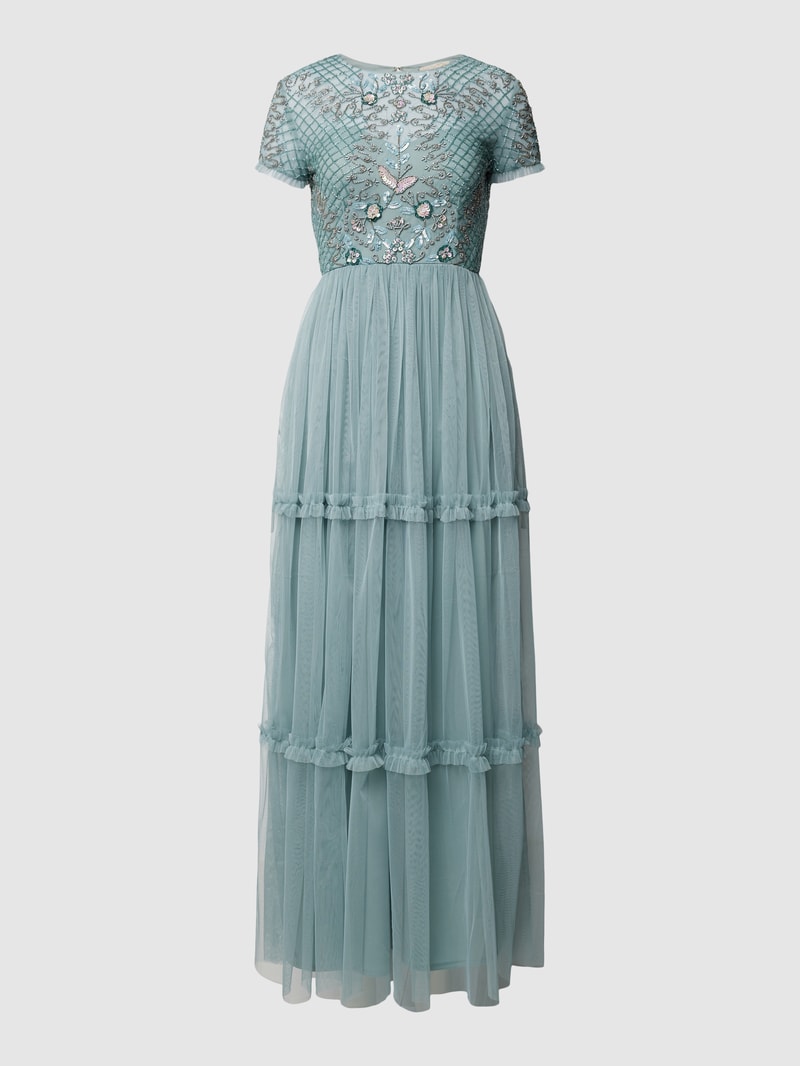 Abendkleid mit floraler Stickerei in mint