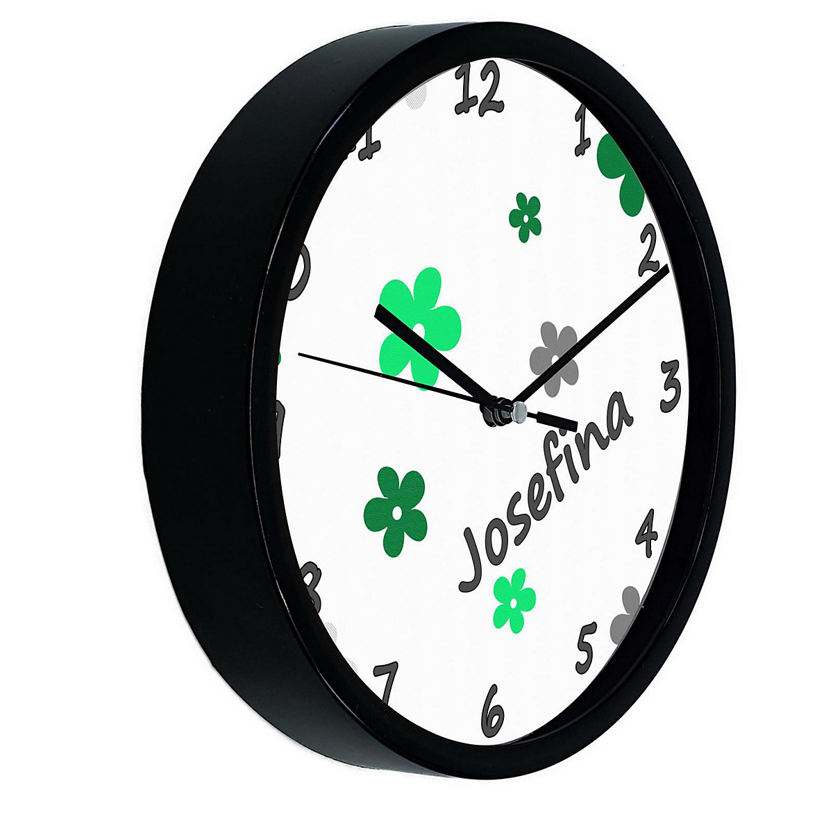 Kinder Wanduhr personalisiert mit Name Blumen Apfelgrün