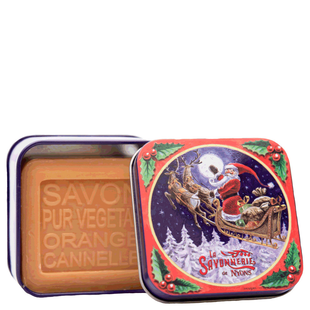 La savonnerie de nyons Savon 100g Orange-Cannelle et Boîte Métal Traîneau Savon