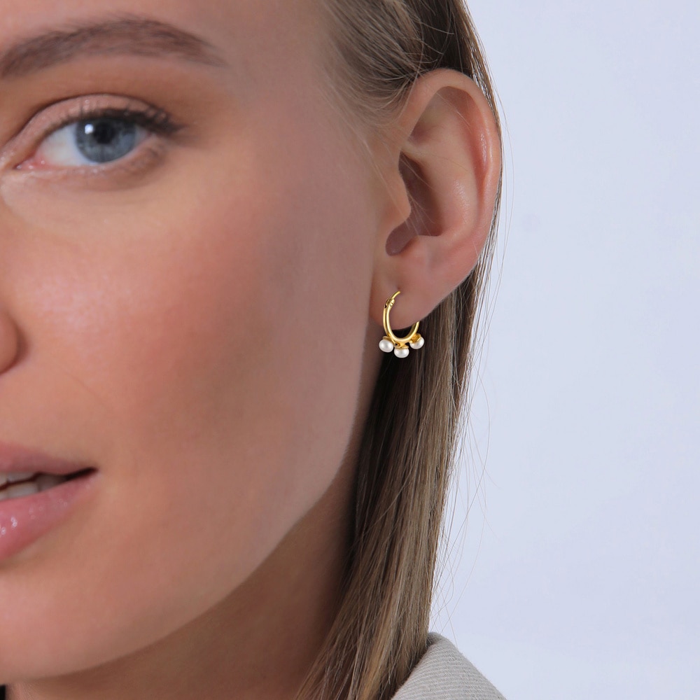 Elli PREMIUM Elli PREMIUM Boucles d'Oreilles Creole Hänger Süwasserperlen 925 Silber vergoldet Boucles d'oreilles