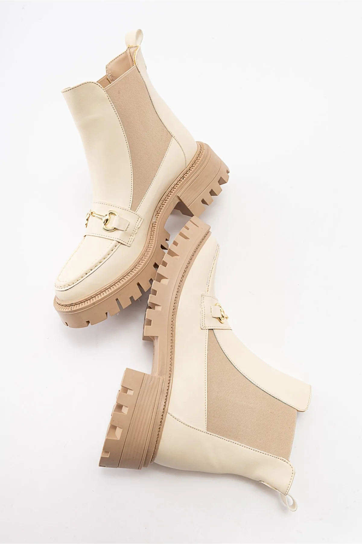 LuviShoes  VESPER Beige Chelsea-Stiefel für Damen mit Schnalle