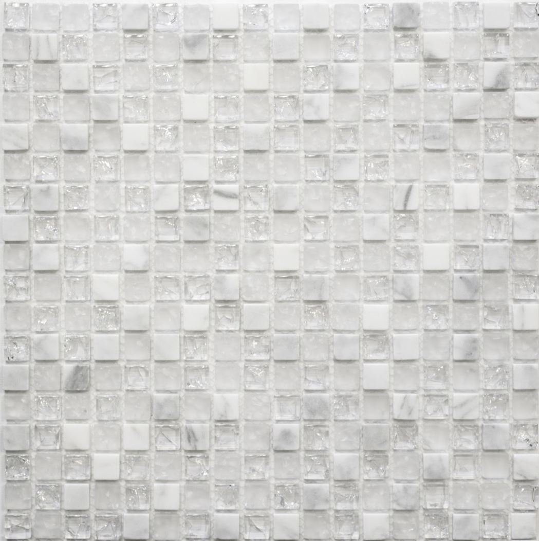 Mosani Mosaikfliesen Glasmosaik Naturstein Mosaik weiß glänzend / 10 Matten