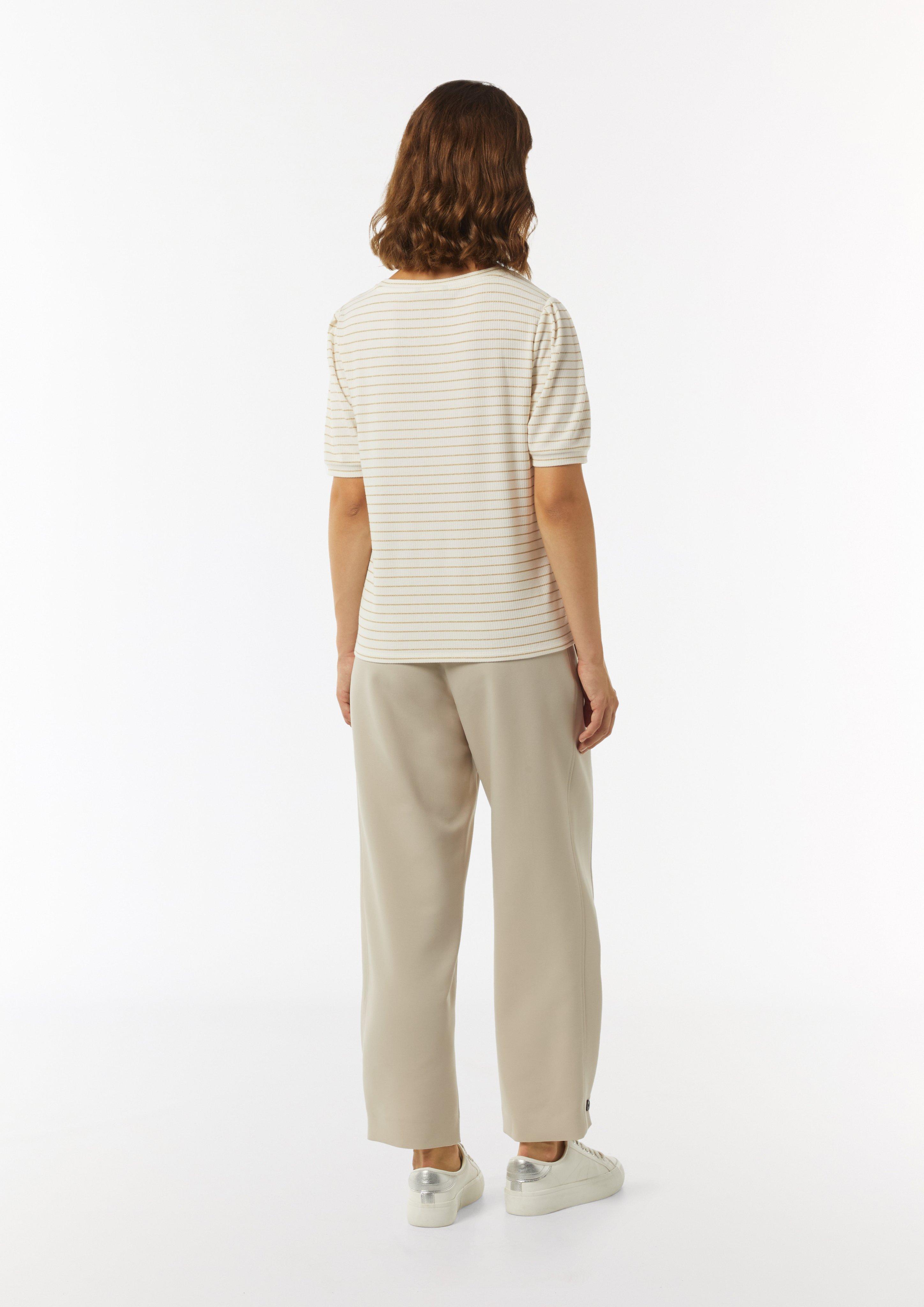 T-Shirt mit gestrickten Streifen aus Lurex - weiß