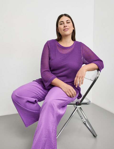 Lochstrick-Pullover mit 3/4 Arm