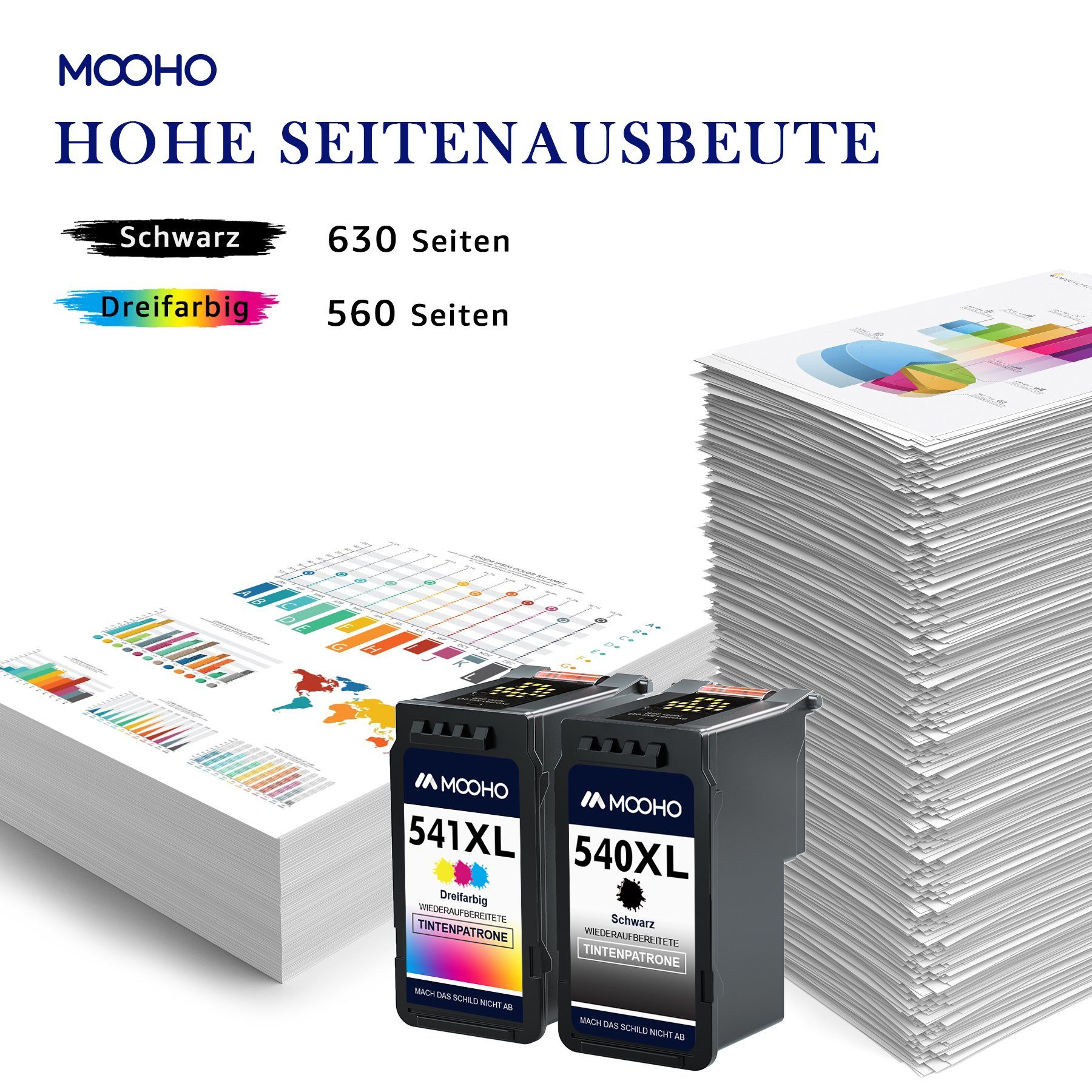 MOOHO 540XL PG-540XL Tintenpatrone (1x Schwarz+1x Farbe für Canon 540 xl 541 xl, Pixma MG2150 2250 4150 4250 MX375 395 435 455)