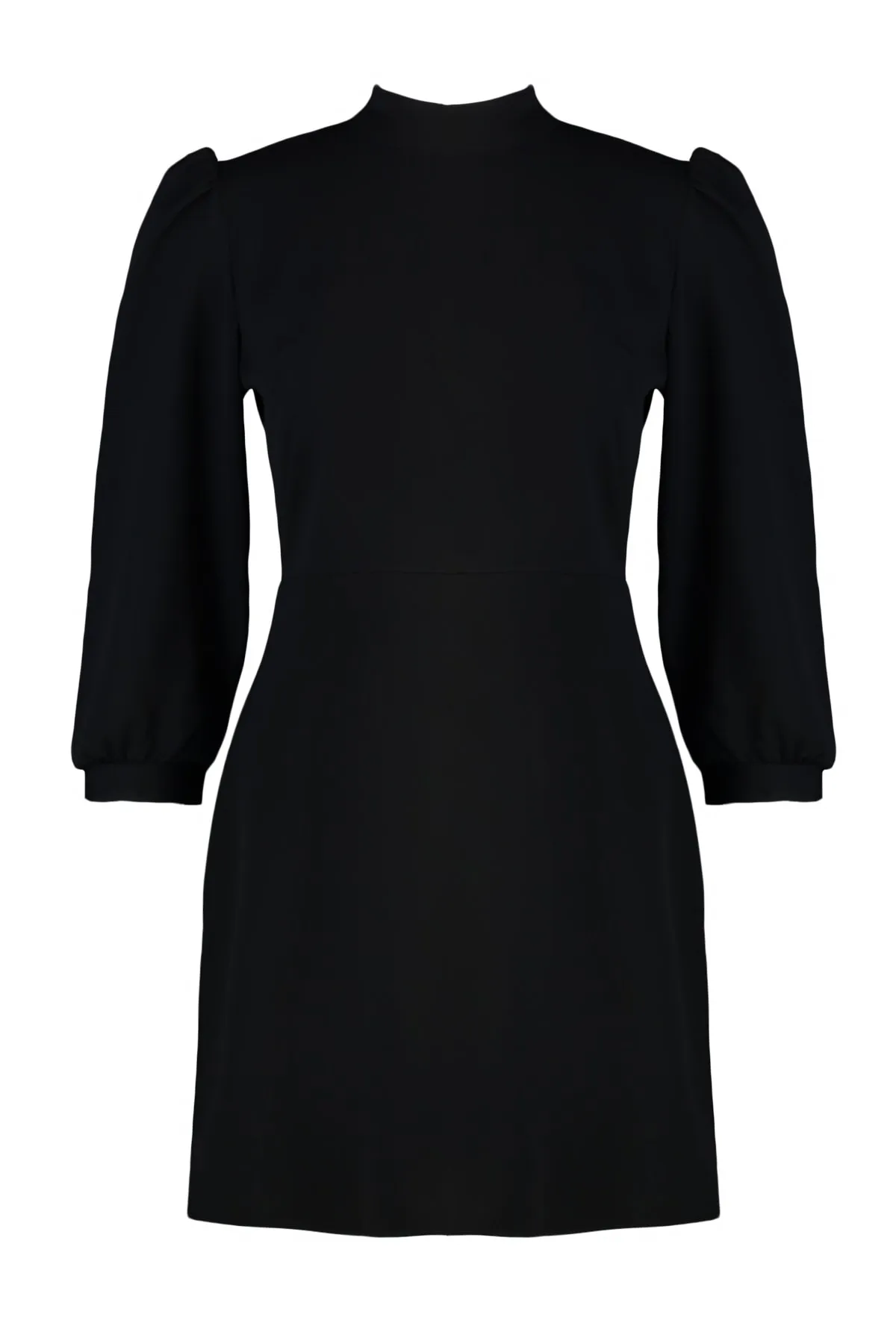 Trendyol Curve  Schwarzes, ungefüttertes, langärmliges Mini-Webkleid in A-Linie in Übergröße TBBAW23AH00035