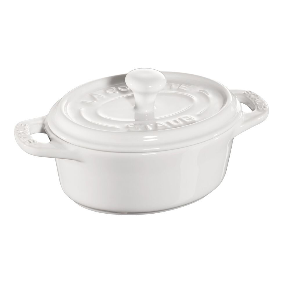 Mini Cocotte 10 cm, oval, Reinweiß, Keramik