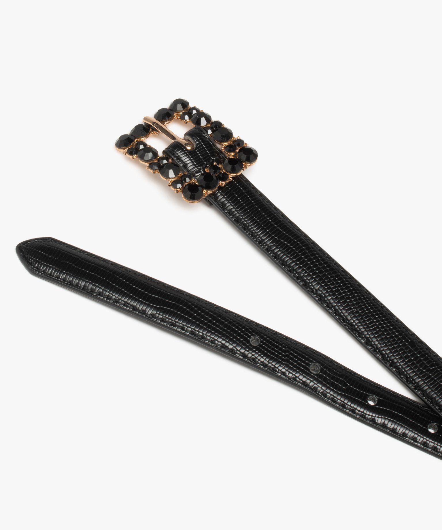Ceinture fine à boucle strass femme noir | GEMO