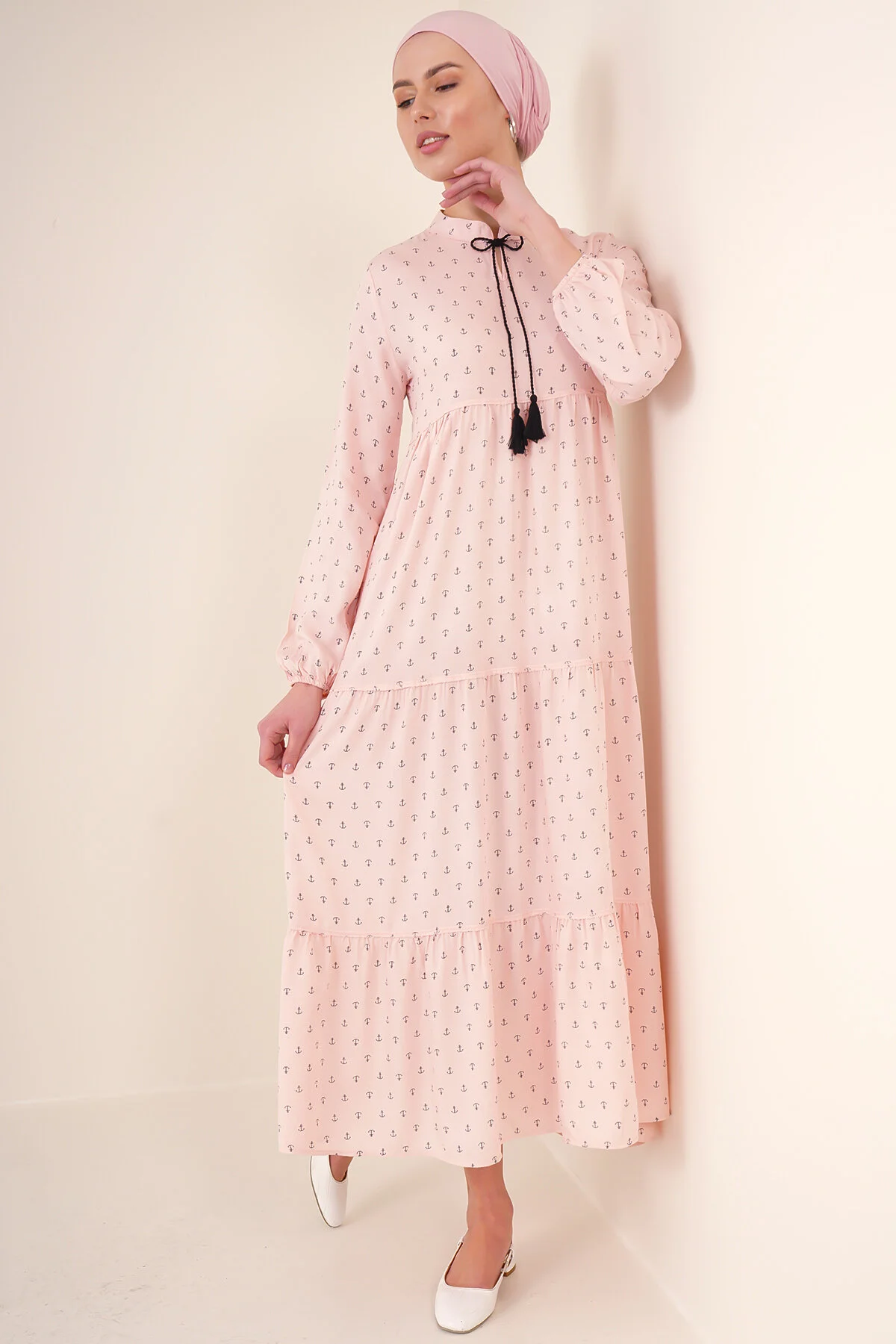 Bigdart  1627 Hijab-Kleid mit Kragen und Schnürung – Puder