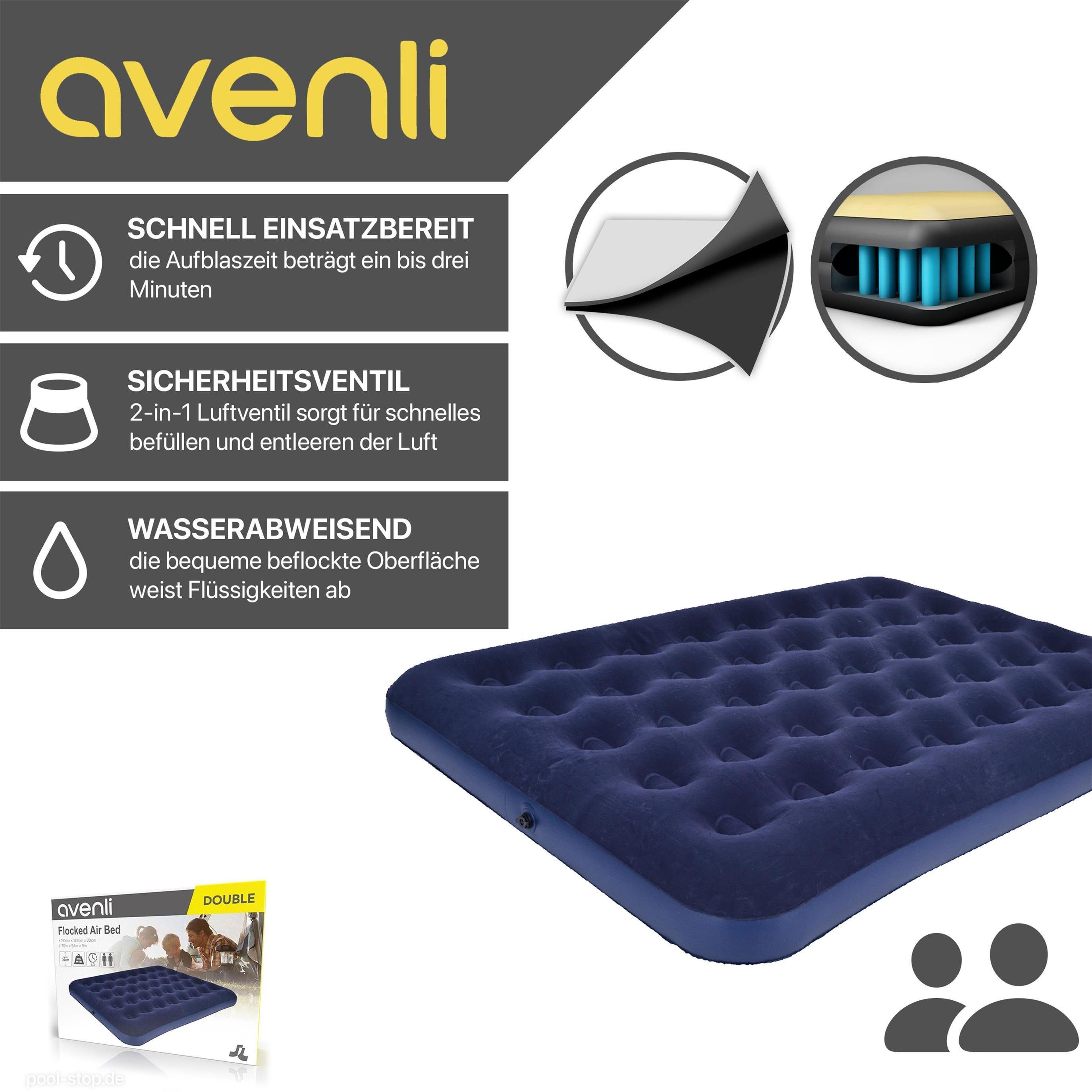 Avenli Luftbett Campingbett aufblasbar 191x137x22 cm, (Luftmatratze für 2 Personen), Gästebett mit beflockter Oberfläche
