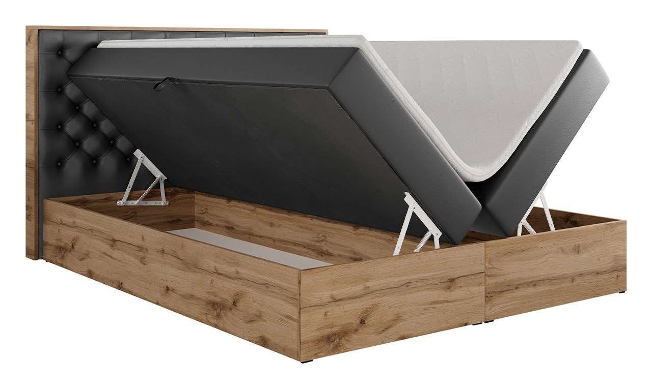 MKS MÖBEL Boxspringbett ALBERO 3, Multipocket-Matratze, Doppelbett, mit Eiche Holzrahmen, mit Kopfstütze