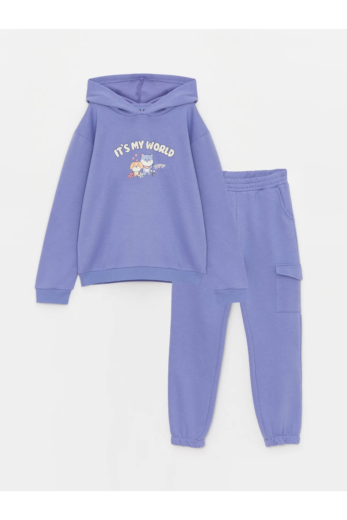 LC Waikiki  Bedrucktes Langarm-Sweatshirt und Jogginghose für Mädchen mit Kapuze