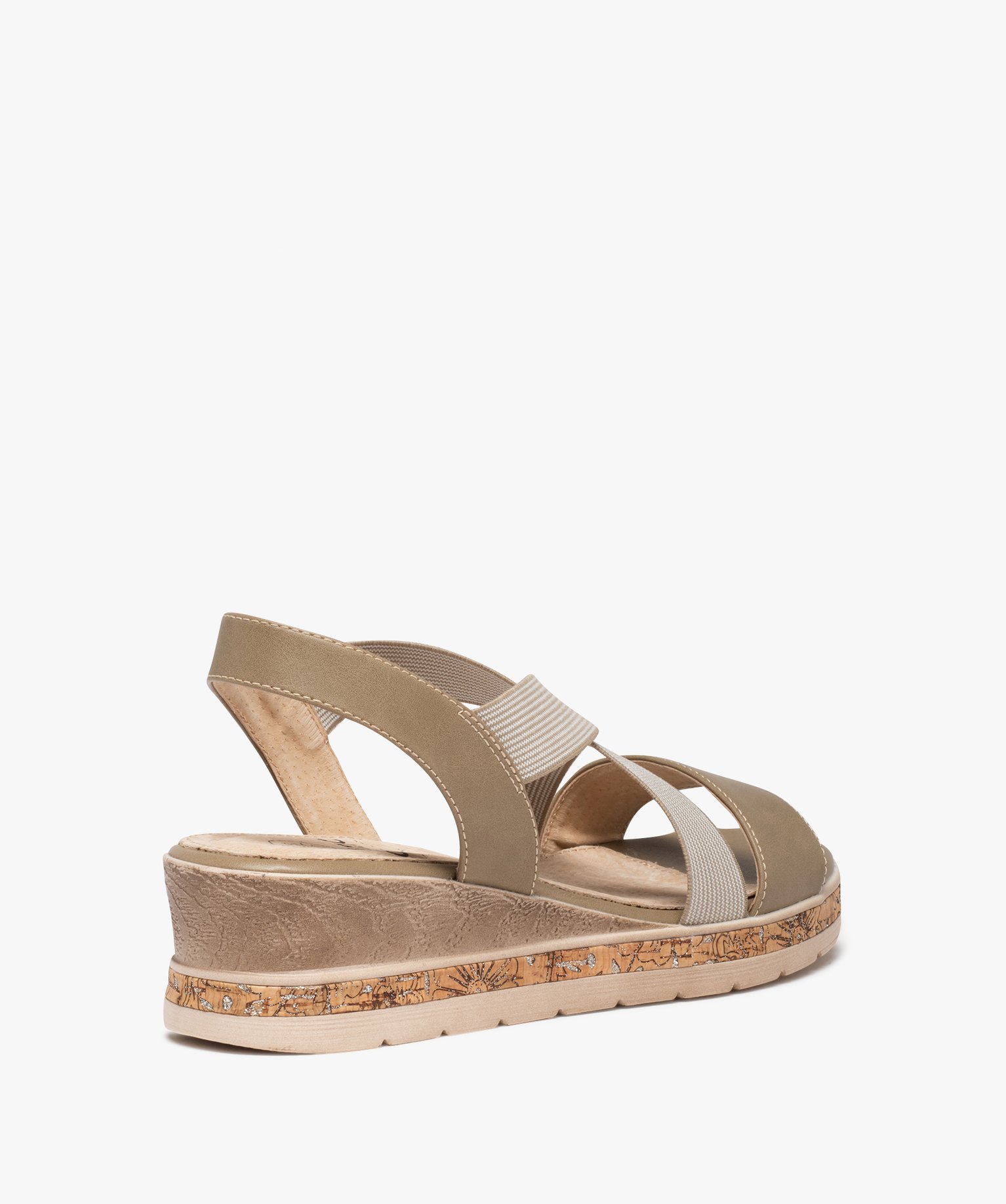 Sandales confort femme compensées à brides élastiquées taupe | GEMO