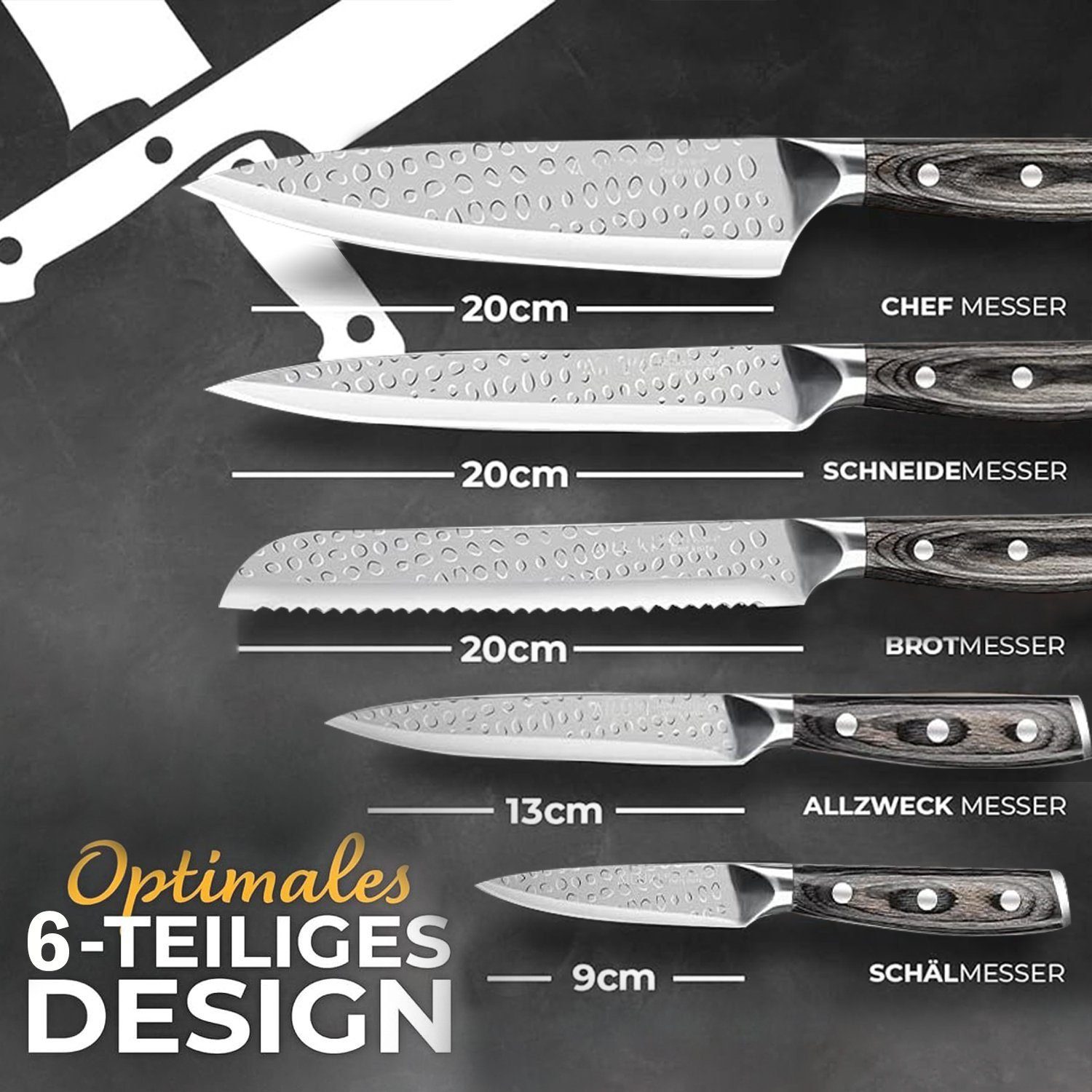 Tisoutec Messerblock Messerblock Set,6-TLG Selbstschärfender Messerblock,Scharf Edelstahl, Messerset Set mit Kunststoff-Griff Profi Küchenmesserset