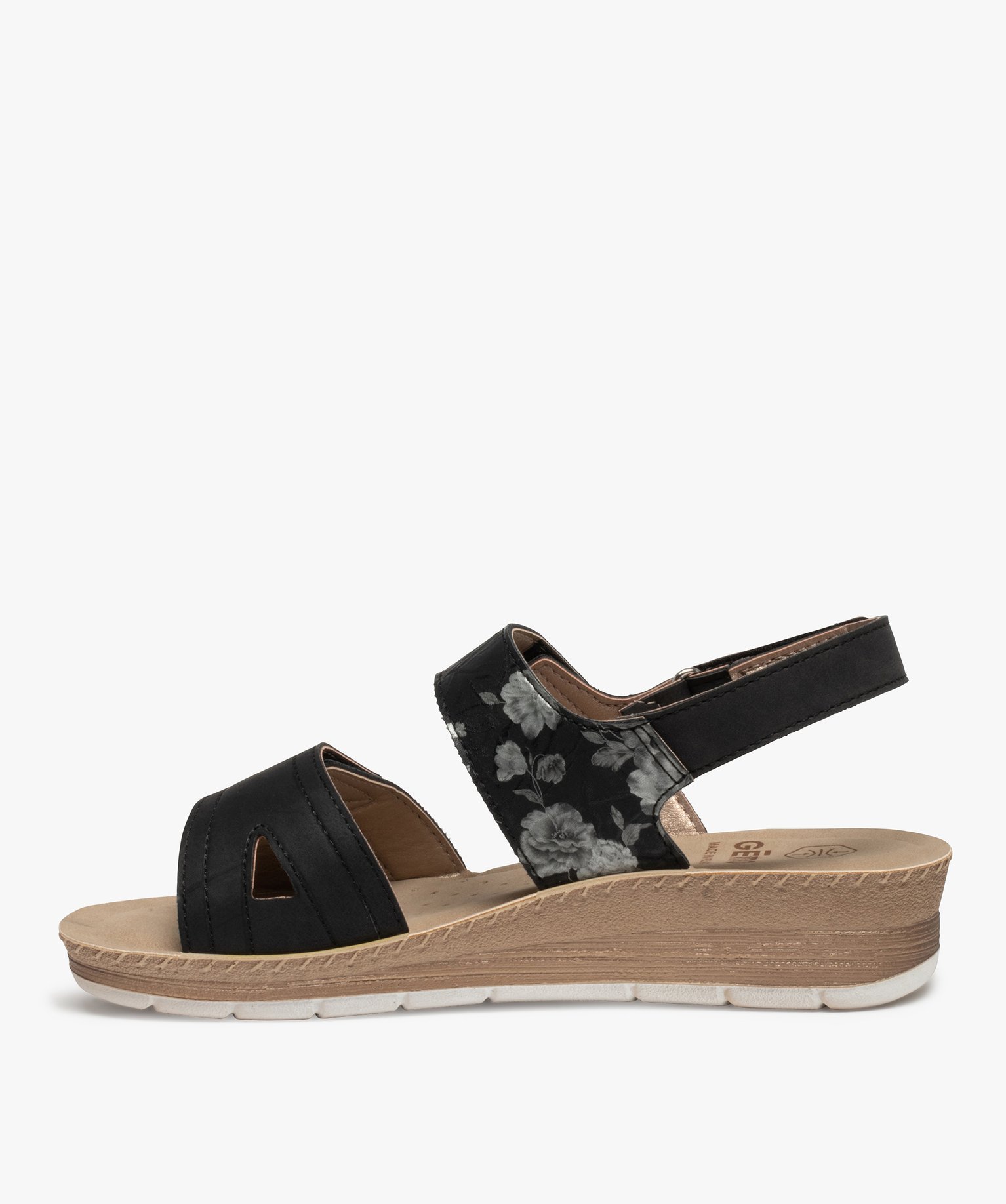 Sandales femme confort à brides scratch ajustables noir | GEMO