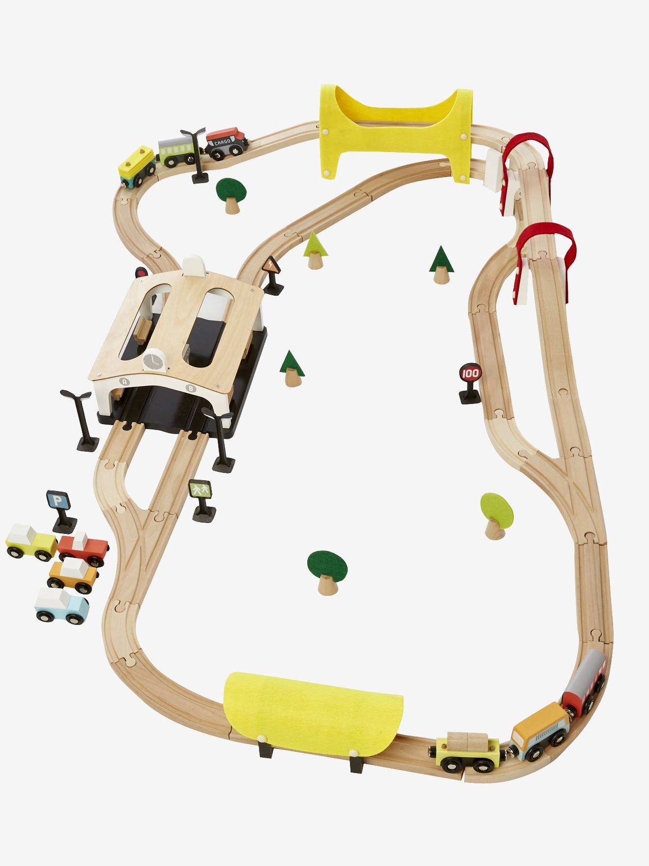 Circuit de train 66 pièces en bois FSC® multicolore