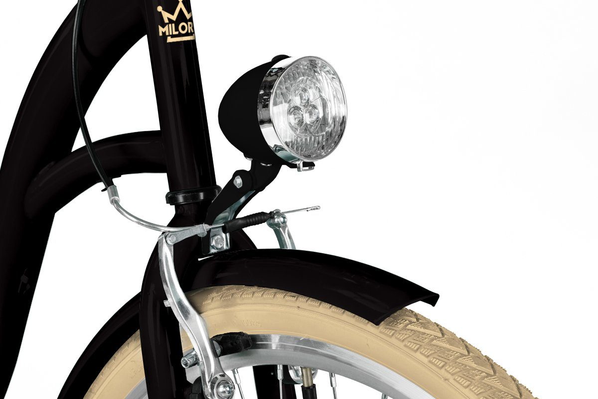 MILORD BIKES Cityrad Milord City Fahrrad Korb Damen, 28/26 Zoll, Schwarz-Creme, 1-Gang, 1 Gang