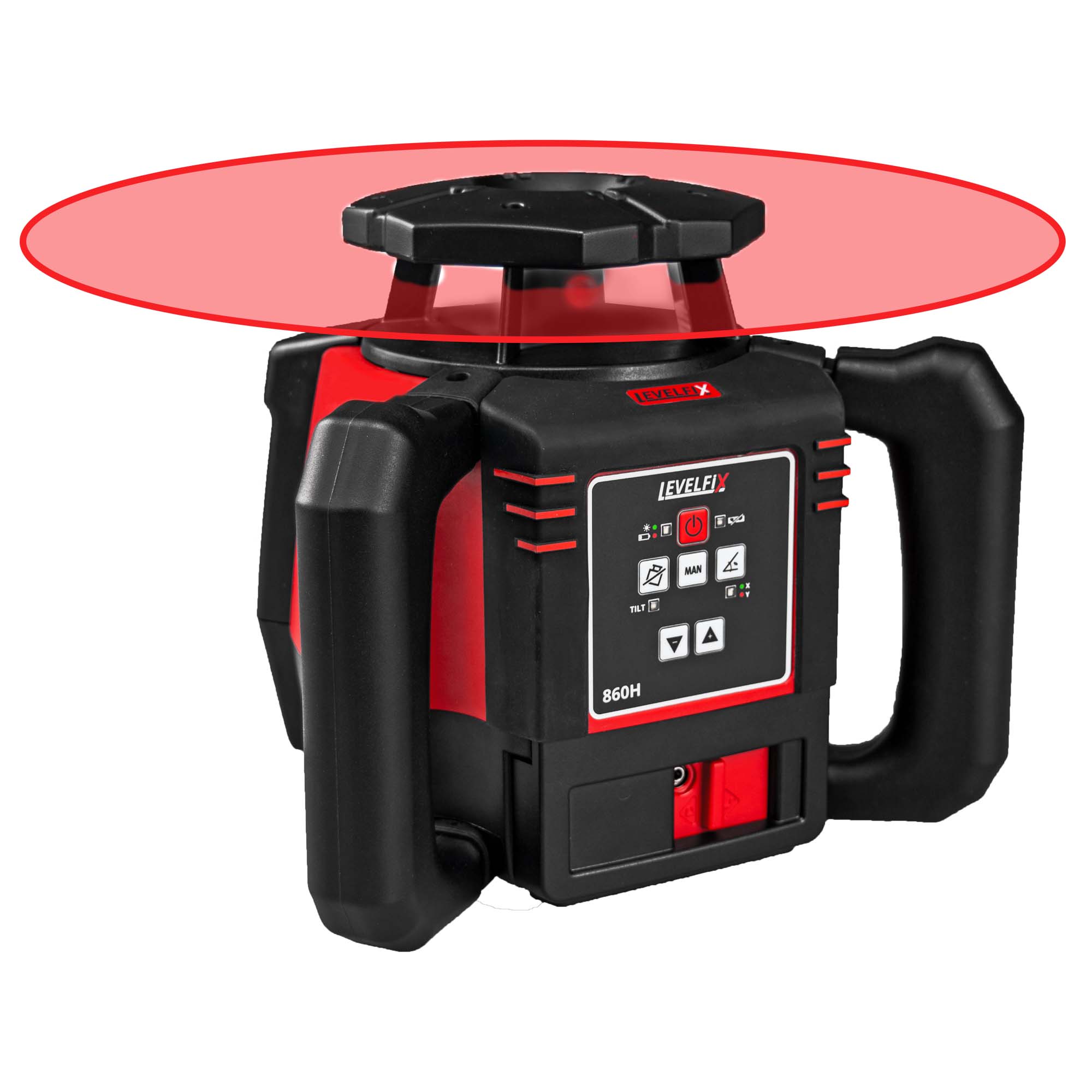 Nivel láser de construcción horizontal rojo Levelfix 554810 860H con inclinación semiautomática en los ejes x e y.