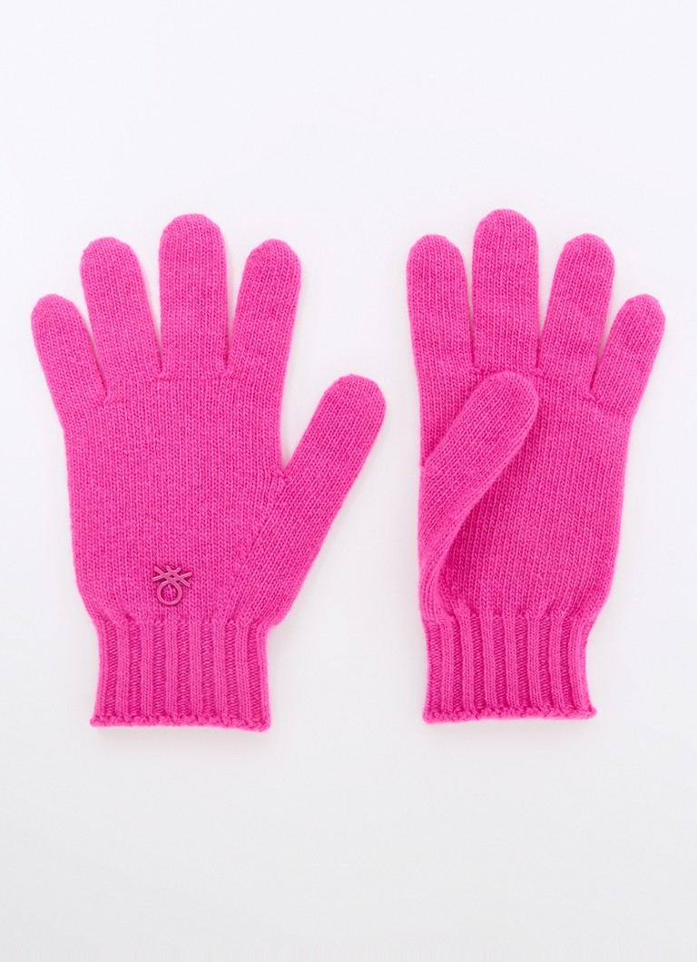 Benetton Fine-knit gloves in wool blend with logo