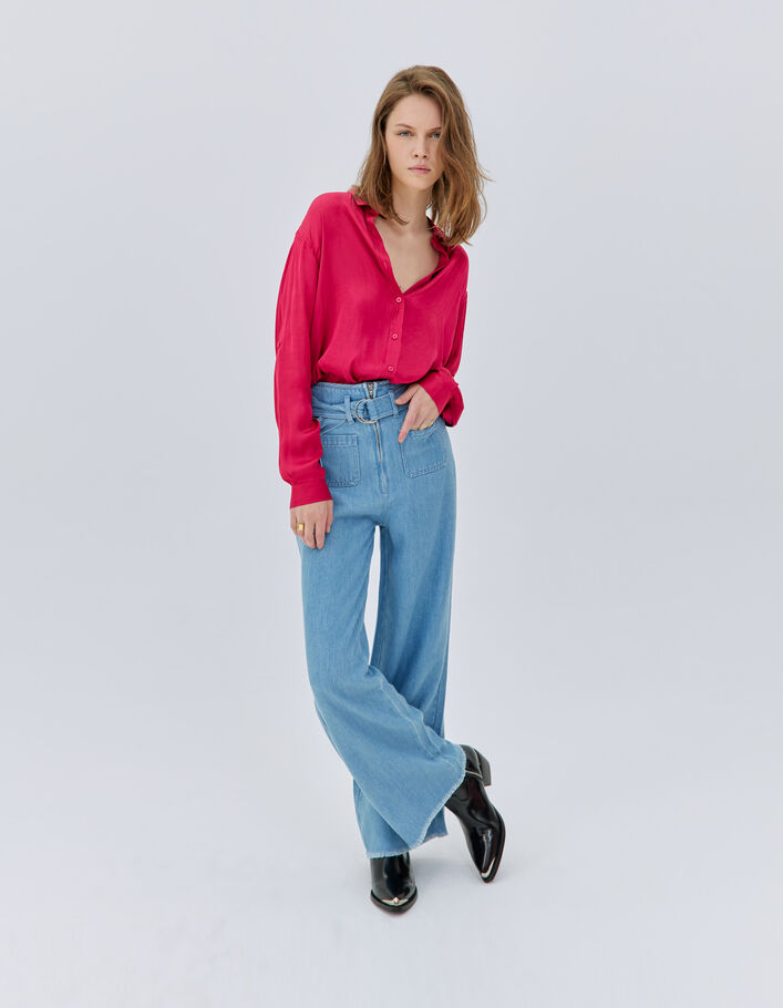 Denim wide leg ceinturé taille haute femme