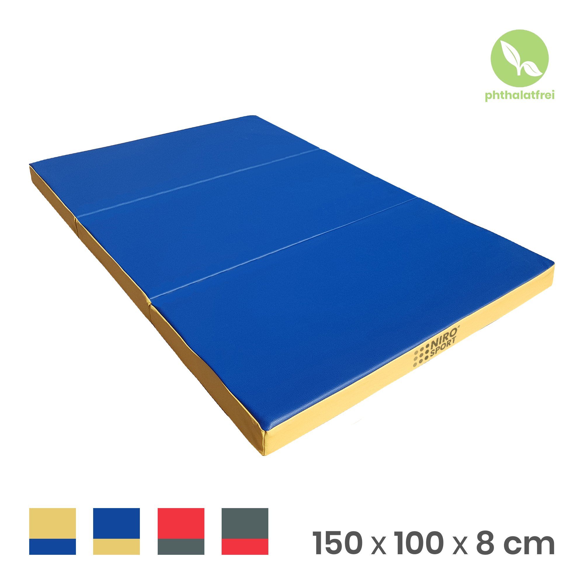 NiroSport Weichbodenmatte 150 x 100 x 8 cm klappbar Turnmatte Gymnastikmatte Fitnessmatte (1er-Set), abwaschbar, robust