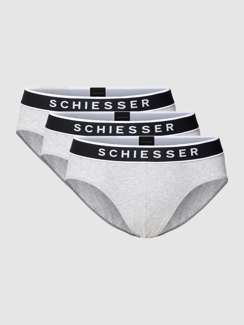 Slip mit Logo-Bund im 3er-Pack in mittelgrau meliert