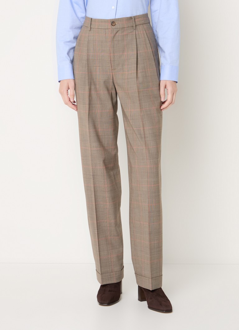 Ralph Lauren High waist loose fit trousers made of wool with pressed pleat and checked design
