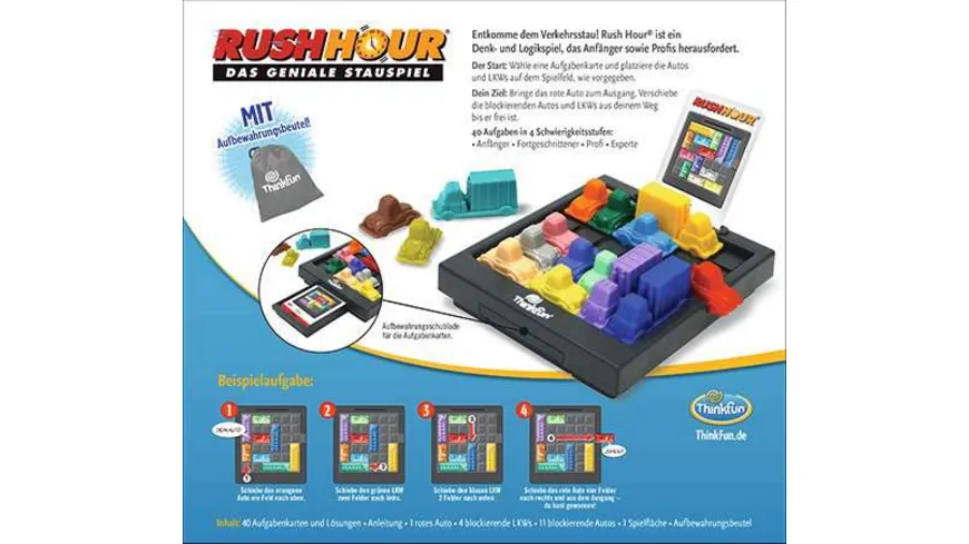 Thinkfun - Rush Hour - Das geniale Stauspiel und bekannte Logikspiel von Thinkfun für Jungen und Mädchen ab 8 Jahren