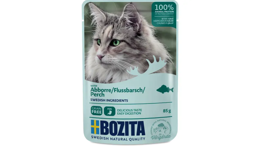 BOZITA Katzennassfutter Pouch Häppchen in Gelee mit Flussbarsch 85 g