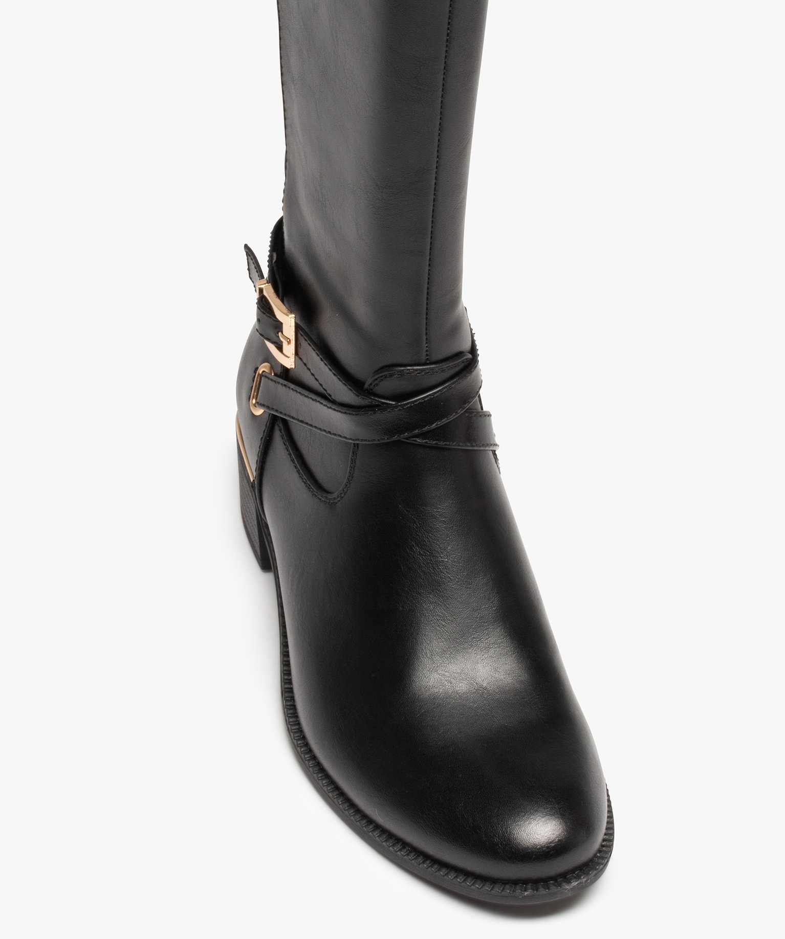 Bottes femme cavalières unies à détails métalliques noir | GEMO