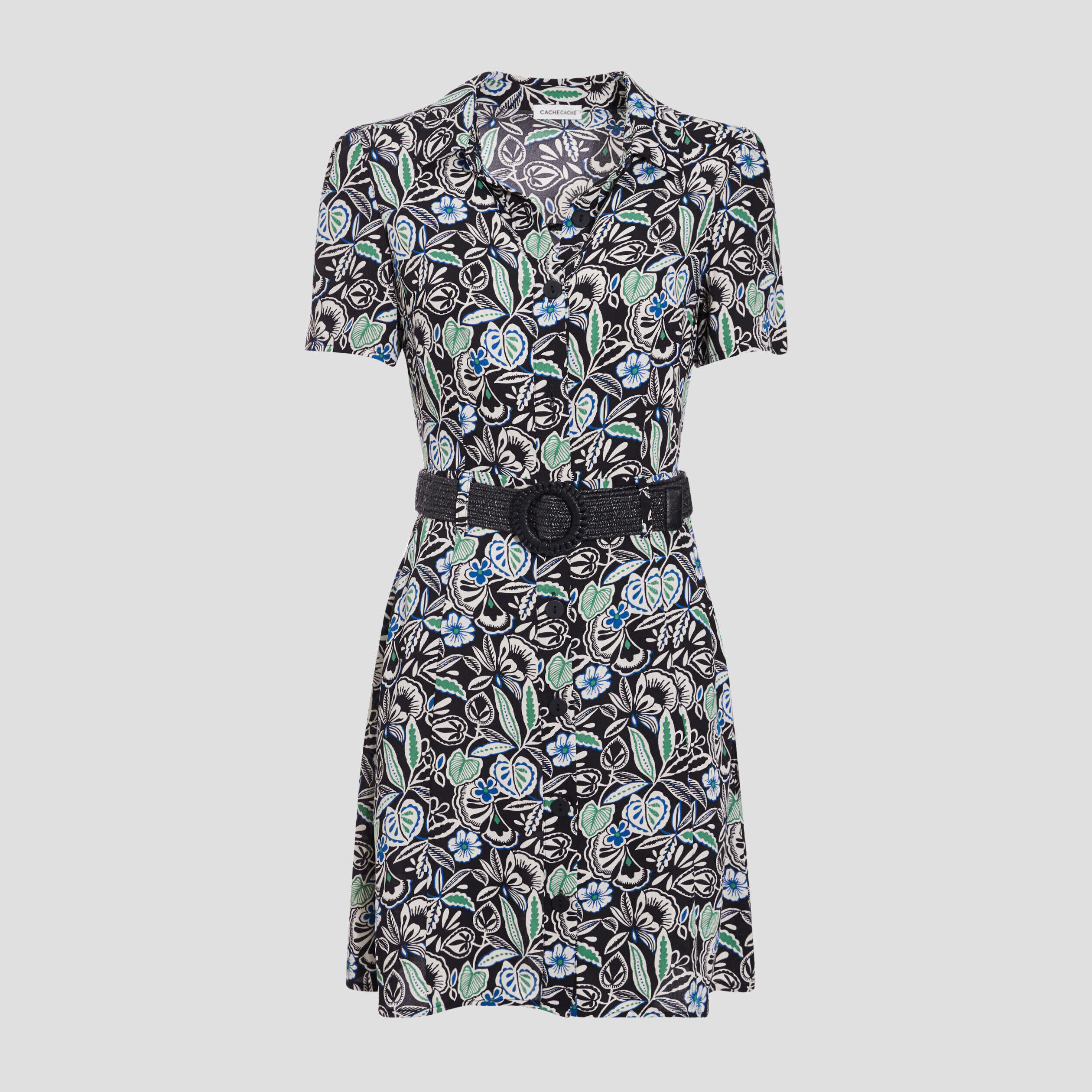 Robe évasée ceinturée noir femme | Cache Cache